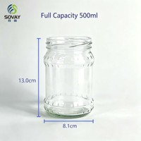 Pot en verre Mason vide de 500 ml avec épaule gaufrée, récipient alimentaire pour miel et confitures, achat en gros