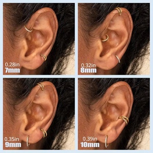 Pendientes de acero quirúrgico 18G para <span class=keywords><strong>nariz</strong></span>, <span class=keywords><strong>doble</strong></span> aro sin costuras con bisagra, para <span class=keywords><strong>piercing</strong></span> de tragus, concha, hélix, cartílago y septum - Product Image 4