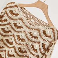 Chaleco de punto de ganchillo bohemio para mujer, fino, geométrico, hueco, con frente abierto, suelto, de manga larga, para playa, top de verano