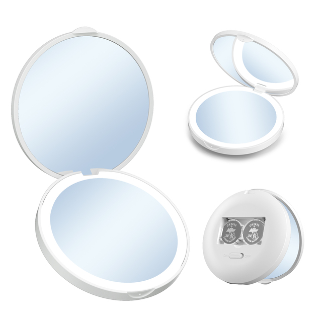 Portable LED Makeup Mirror 2X Magnifying Rechargeable Pocket Mirror Custom Logo Compact Mirror for Bulk Gift
