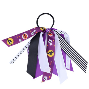 Elastici per capelli con nastro per bambini, fasce per capelli con motivo zucca colorata di Halloween, 5 colori, anelli per capelli per ragazze, accessori morbidi per capelli - Product Image 4