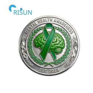 Souvenirs personnalisés <span class=keywords><strong>de</strong></span> sensibilisation à la santé mentale, ruban vert, pièces commémoratives, pièces <span class=keywords><strong>de</strong></span> défi personnalisées <span class=keywords><strong>de</strong></span> sensibilisation à la santé mentale - Product Image 2
