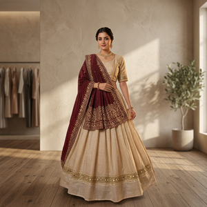   Lehenga Choli Tradicional para Mujer con Conjunto de Dupatta Bordado en Color Granate para Bodas y Festivales Indios - Product Image 4