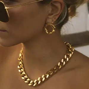 Atacado Estilo Quente 18k Ouro Cubano Cadeia Link Colar Chunky Moda Aço Inoxidável Homens Hip Hop Cadeia Colar Jóias