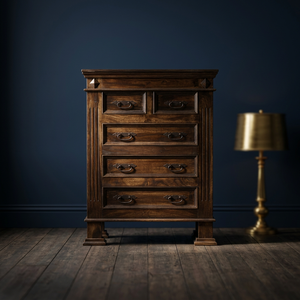 Commode traditionnelle en chêne massif, style mid-century modern, fabriquée à la main, 5 tiroirs, meuble de rangement autoportant pour chambre à coucher - Product Image 3