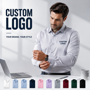 Camisa de Vestir Formal para Hombre, Corte Entallado, Manga Larga, Lisa, para Oficina, con Logotipo Personalizado, <span class=keywords><strong>Ropa</strong></span> de Trabajo Profesional al por Mayor - Product Image 1