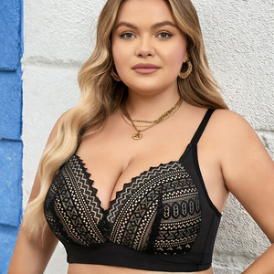 Soutien-gorge push-up sans couture en dentelle française, fin et sexy, grande taille, design transfrontalier, pour poitrine généreuse, avec armatures et bretelles ajustables latéralement, style bikini - Product Image 3