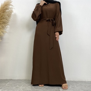 Hot Selling <b>Plain</b> Color Closed <b>Abaya</b> Slip Dress with Side Pockets and Elastic Cuff for Muslim Women 6673# - Product Image 6