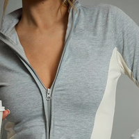 Vêtements de sport pour femmes, coupe ajustée, légers, à capuche, avec fermeture éclair intégrale, pour la course à pied, la gym et les activités de plein air, avec blocs de couleurs tendance