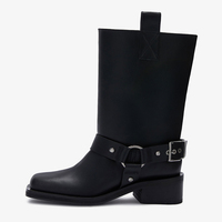 Bottes de moto minimalistes à bout carré avec sangle en microfibre et talon bas pour femme – Vente en gros OEM ODM