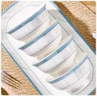 Ensemble de bols et d'assiettes en céramique blanche avec bordure noire, pour hôtel, restaurant, salle à manger, soupière, vaisselle, service de table
