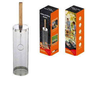 2 uds., cesta redonda para parrilla de barbacoa de acero inoxidable, cesta para parrilla rodante para accesorios de Camping, barbacoa para <span class=keywords><strong>asar</strong></span> <span class=keywords><strong>carne</strong></span> - Product Image 1