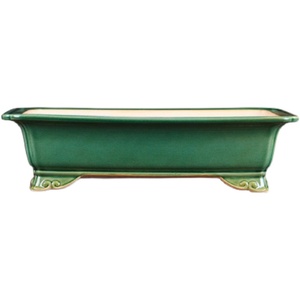 Maceta de Cerámica para Bonsái, Rectangular, Esmaltada en Verde, Tamaño Grande, Estilo Chino - Product Image 5