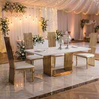 Table de salle à manger rectangulaire de style nordique moderne haut de gamme, table de banquet de luxe en acier inoxydable pour hôtel, événement, mariage
