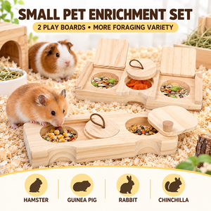 Jouet de forage en bois pour cobayes en deux parties, distributeur de nourriture amusant pour animaux, jouet interactif en bois pour hamster, jouet amusant - Product Image 3