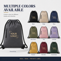 Sac à dos en toile personnalisé avec logo, cordon de serrage et fermeture éclair latérale, gris foncé, idéal pour les marques de beauté, les cadeaux promotionnels et la vente au détail