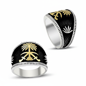 925K <b>Silver</b> Art Design Saudi Arabia Palm Tree Sword <b>Men</b> Flawless <b>Ring</b> - Product Image 2