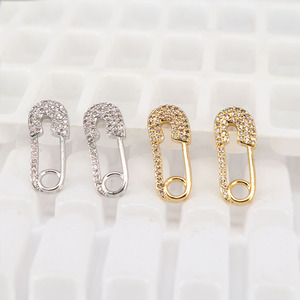 EC1457 Dainty Ladies' Gold Rainbow CZ Micro Pave <strong>Safety</strong> <strong>Pin</strong> <strong>Earrings</strong> , Fashion Diamond <strong>Safety</strong> <strong>Pin</strong> Stud <strong>Earrings</strong> - Product Image 2
