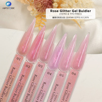 Gel dur rose pailleté sans HEMA ni TPO, gel de construction rose pailleté, gel d'extension d'ongles rose aurore pour salon professionnel