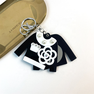 Black Floral Cartoon <b>Slide</b> Cover <b>Small</b> Mirror Pendant Key Chain Acrylic Round Mirror Keyring Durable Eco-Friendly Fashion - Product Image 6