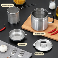 Pot à huile grande capacité avec filtre, ensemble de passoires à huile, économiseur de graisse de bacon, friteuse en acier inoxydable pour cuisine et camping