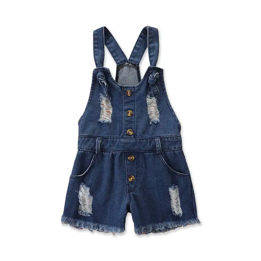 Großhandel Denim Stoff Mädchen Aufhängungshose Sommer Schnürung Mädchen Strampelanzug Mode Kinder Jumpsuit