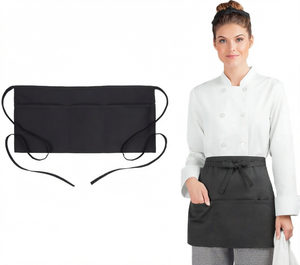 Black Polyester <b>Waist</b> <b>Apron</b> with Pockets Custom Logo for Restaurant Bar Salon Staff - Product Image 1