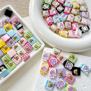 <span class=keywords><strong>Collier</strong></span> à breloques en alliage d'acier inoxydable avec perles DIY motif ours en peluche mignon, bijoux fins personnalisés, chaîne de téléphone, accessoires pour téléphones perlés - Product Image 1