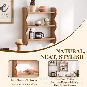 Retro Solid Wood Wall <b>Shelf</b> 3 Tier Hanging Storage <b>Rack</b> For Kitchen Living Room Display - Product Image 3
