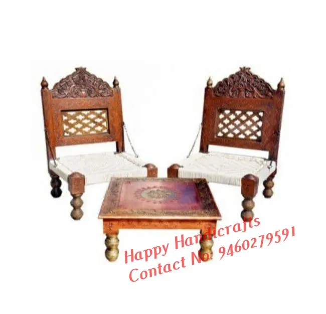 Ensemble de 3 chaises luxueuses sculptées à la main, pièces de haute qualité, peintes à la main, radashani Royal, Pidha/bouddha
