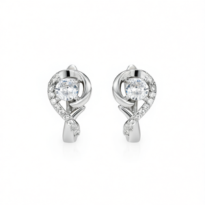 Orecchini a lobo E728 in oro bianco con diamanti, taglio brillante rotondo, design floreale, montatura a griffe, stile classico da donna per matrimonio - Product Image 1