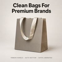 Sacs shopping en papier taupe personnalisés avec poignées en ruban, sacs cadeaux en satin laminé à fond automatique, vente en gros, OEM, marque privée, usine
