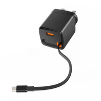 Pengisi Daya Perjalanan ZH-2U111T Colokan UK Harga Kompetitif Kabel Pengisi Daya Retraktil 45W C+C Dua Port Pengisi Daya GAN Smart PD