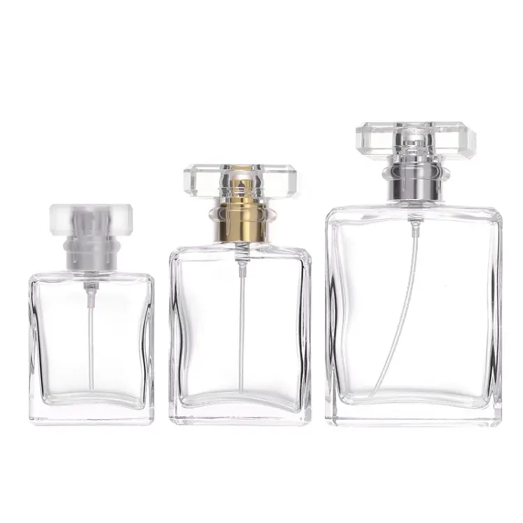 Botella de perfume de vidrio cuadrado de alta calidad 30ml 50ml 100ml para cosméticos