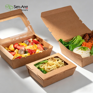 SenAng - Caja de Papel Kraft Desechable para Alimentos, Ensaladas y Almuerzos, con Ventana de PET, Ecológica, a Prueba de Fugas, Contenedor de Alimentos para Llevar - Product Image 1