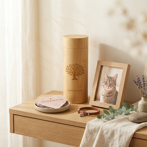 Guci Kremasi Hewan Peliharaan Anjing & Kucing dari Bambu, Wadah Silinder Biodegradable dengan Kartu Kertas Berbiji yang Dapat Ditanam untuk Kenang-kenangan Memorial - Product Image 2