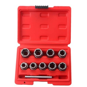 10 Pc Nut Extractor Set 1/2 In Drive Impact Socket Kit Red Case Auto Repair Tool - Product Image 1