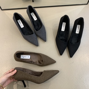 Zapatos de Tacón Alto Grises Estilo Francés para <span class=keywords><strong>Mujer</strong></span>, Otoño 2026, Retro, Parte Superior de Goma, Forro de Felpa Corta Artificial, Sin Cordones, Punta Puntiaguda, Tacón Delgado - Product Image 5