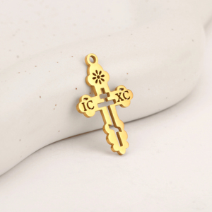 Pendentif en acier inoxydable poli miroir, croix religieuse, crucifix creux, connecteur pour bracelet, boucles d'oreilles, composants de bijoux - Product Image 3
