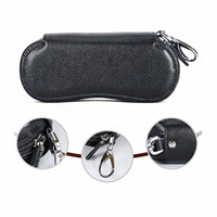 Étui à lunettes en cuir véritable Crazy Horse, pochette à fermeture éclair avec mousqueton, boîte de rangement portable en cuir véritable pour lunettes de soleil