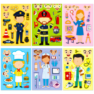 Rompecabezas de pegatinas de disfraces de profesiones de dibujos animados para niños de 4 a 6 años, juego de juguetes creativos de bricolaje de cartón - Product Image 2
