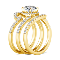 Cincin Mewah 3pcs Set Pernikahan Pertunangan Perak Sterling 925 Emas 18K Wanita Berlian Moissanite Perhiasan Cincin Jari Logo Kustom