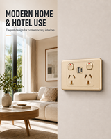 Interrupteur mural doré standard australien 10A 6 prises 1-5 gang avec interrupteur d'éclairage et adaptateur USB Type C SDK prise AU