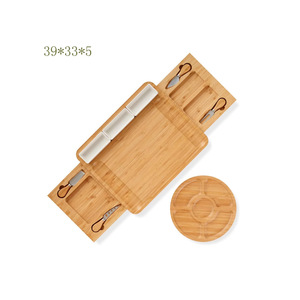 Bamboo Cheese Board <b>Set</b> 18 Inch Diameter With Hidden Drawer For Serving And Cutting - Product Image 2