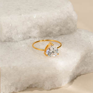 Anillos Resistentes al Deslustre e Impermeables de Buena Calidad, Anillo de Acero Inoxidable 316L Chapado en Oro PVD de 14k y 18k con Zirconia, Anillo de Compromiso para Mujer - Product Image 3