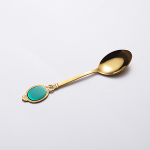 Ensemble de mini-cuillères et fourchettes décoratives SFB108 avec manche en pierres précieuses, style rétro européen, en acier inoxydable, pour café, thé, dessert - Product Image 5