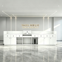 Comptoir de caisse en marbre, bureau de vente d'hôtel, réception haut de gamme en pierre de quartz, bois massif finition laquée, usage commercial