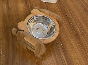 Bol pour animaux de compagnie, double bol en acier inoxydable, bol pour nourriture pour chat, bol en bois pour nourriture pour animaux de compagnie - Product Image 4