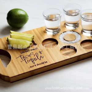 Plateau à cocktails en bois Starting Point 21564, plateau de service portable en bois massif pour shots de tequila avec citron vert et sel - Product Image 3