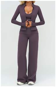 Roupas de Fitness por Atacado para Mulheres, Conjuntos de 3 Peças, Jaquetas de <span class=keywords><strong>Yoga</strong></span>, Leggings Flare, Tops de Sutiã Esportivo - Product Image 4